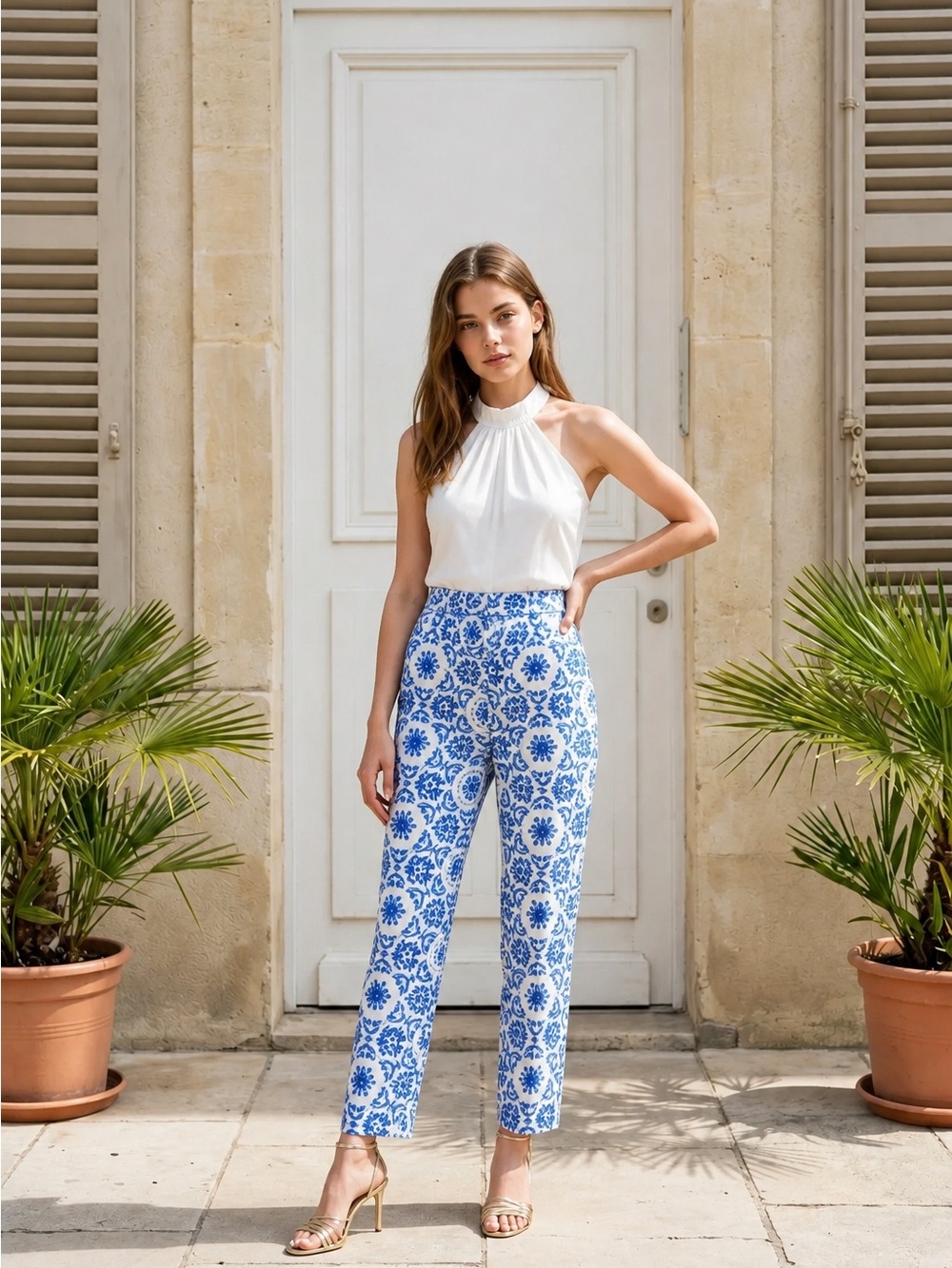 NWT Talbots Women’s Heritage Blue Mediterranean Tile-Print Pant
